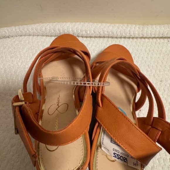 Jessica Simpson Coral Orange Strappy Wedge Sandals Cork Platform Party - Picture 2 of 8